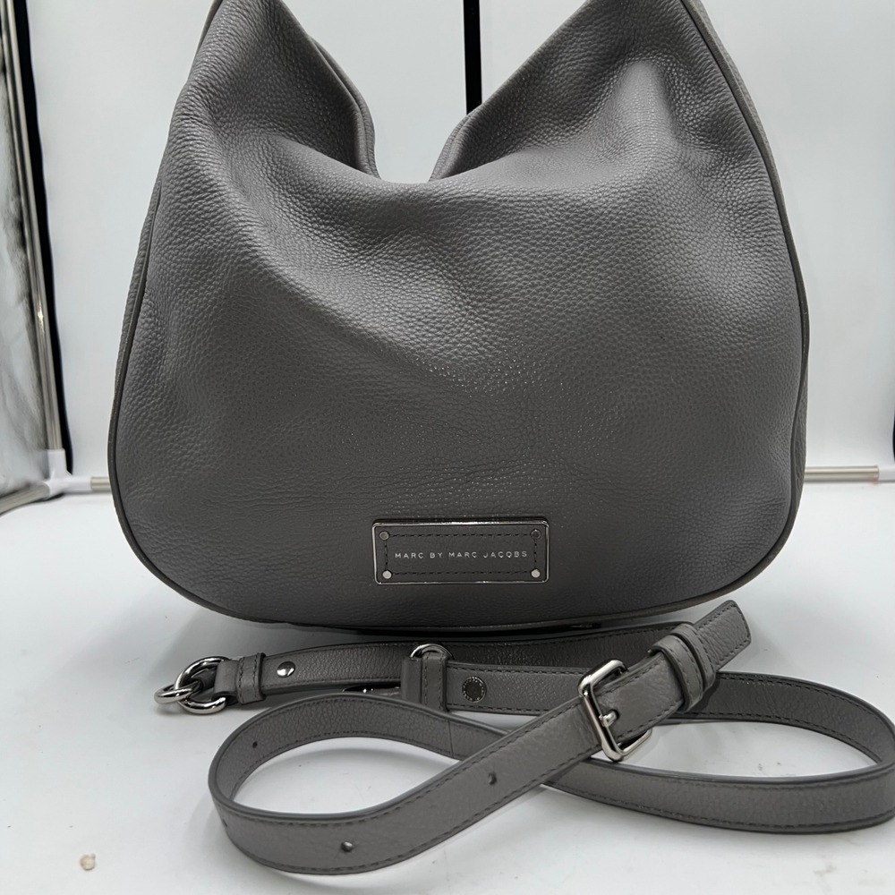Marc by Marc Jacobs Gray Leather Shoulder Bag Crossbody Hobo Designer Purse